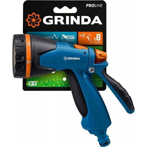 GRINDA 8 режимов, курок сзади, двухкомпонентный, пистолет поливочный B-8 429110 PROLine