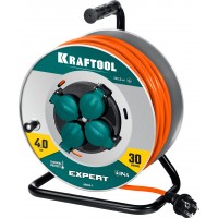 KRAFTOOL ПВС 3х2.5 30м 4000Вт IP44, Силовой удлинитель на стальной катушкеEXPERT (55089-30)