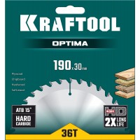 KRAFTOOL Optima, 190 х 30 мм, 36Т, пильный диск по дереву (36951-190-30)