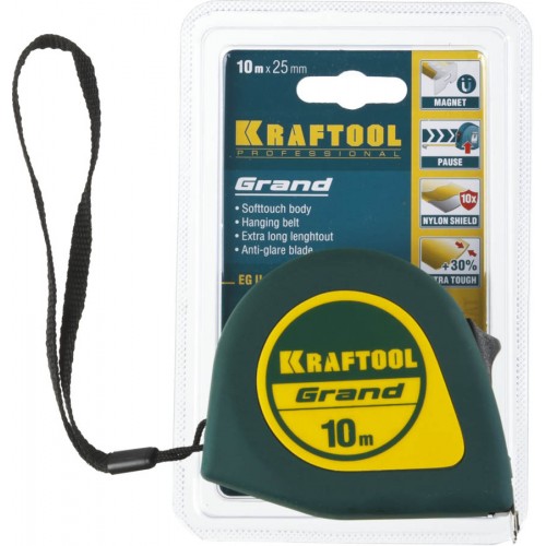 KRAFTOOL 10 м х 25 мм, рулетка GRAND 34022-10-25