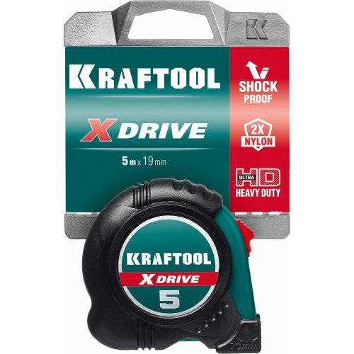 KRAFTOOL 5 м х 19 мм, ударостойкий обрезиненный корпус, рулетка X-Drive 34122-05-19_z02