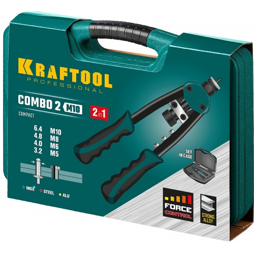KRAFTOOL резьбовые заклепки М5-М10, вытяжные 3.2-6.4 мм из алюминия, стали, нерж. стали, заклепочник 31181