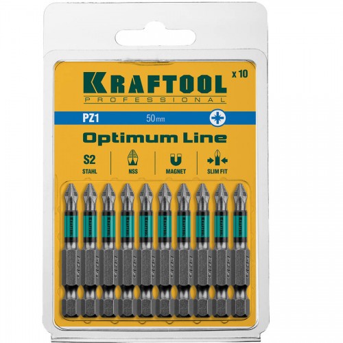 KRAFTOOL PZ1, 50 мм, 10 шт., Cr-Mo сталь, набор бит Optimum Line 26124-1-50-10