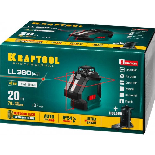 KRAFTOOL линейный лазерный нивелир c держателем LL360 2 34645-2 Professional