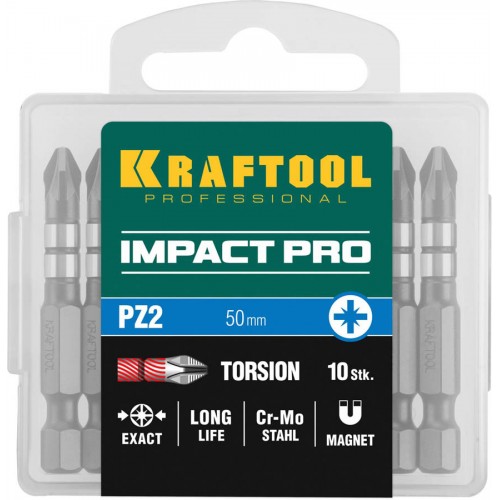 KRAFTOOL 50 мм, 10  шт., PZ2, профессиональные ударные биты Impact Pro 26193-2-50-S10