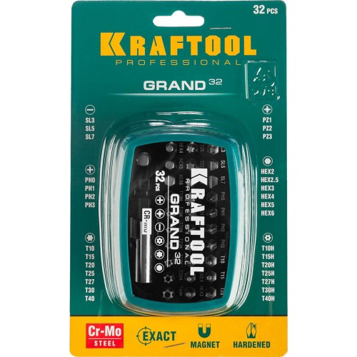 KRAFTOOL 32 шт., CrMo, набор бит с магнитным адаптером 26083-H32