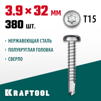 KRAFTOOL 32 х 3.9 мм, 380 шт., нержавеющие саморезы НС-ПК с полукруглой головкой 300931-39-032