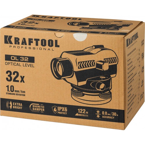 KRAFTOOL 122 м, увеличение 32Х, оптический нивелир OL-32 34520