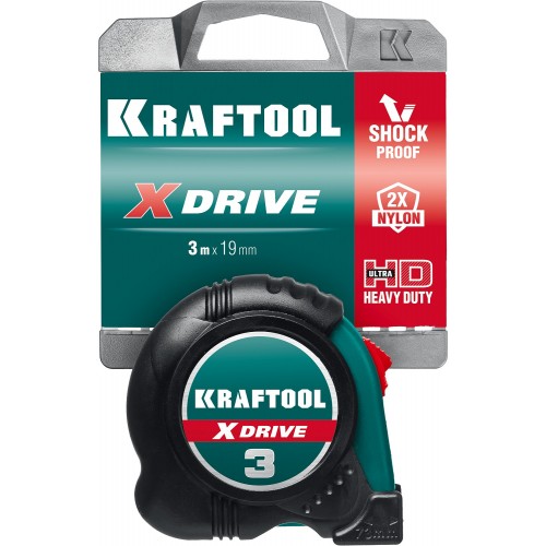 KRAFTOOL 3 м х 19 мм, ударостойкий обрезиненный корпус, рулетка X-Drive 34122-03-19_z02