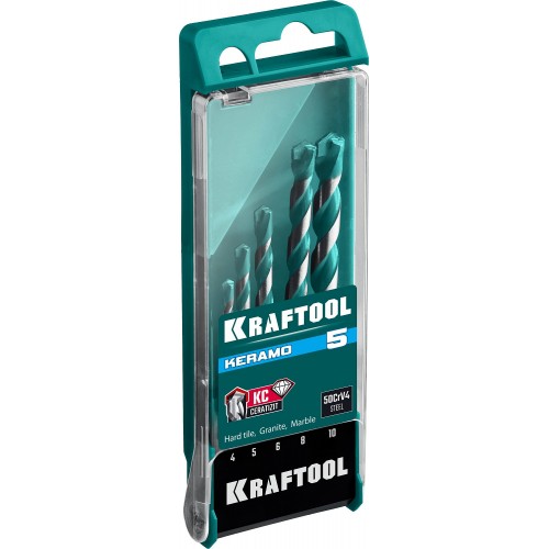 KRAFTOOL 5 шт: Ø 4-5-6-8-10 мм набор сверл по керамограниту с твердосплавной пластиной KERAMO 29175-H5