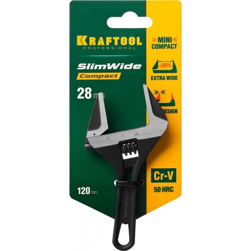 KRAFTOOL 120/28 мм, Cr-V, ключ разводной SlimWide Compact 27266-15