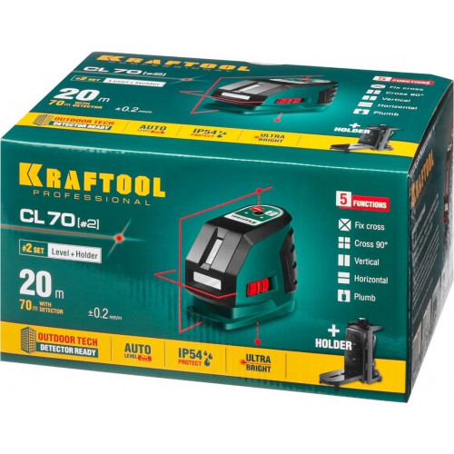 KRAFTOOL линейный лазерный нивелир c держателем CL70 2 34660-2 Professional