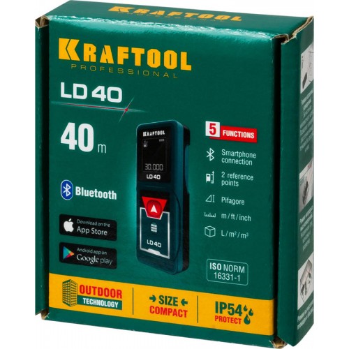 KRAFTOOL дальность 5 см - 40 м, точность 1,5 мм, лазерный дальномер LD-40 34763