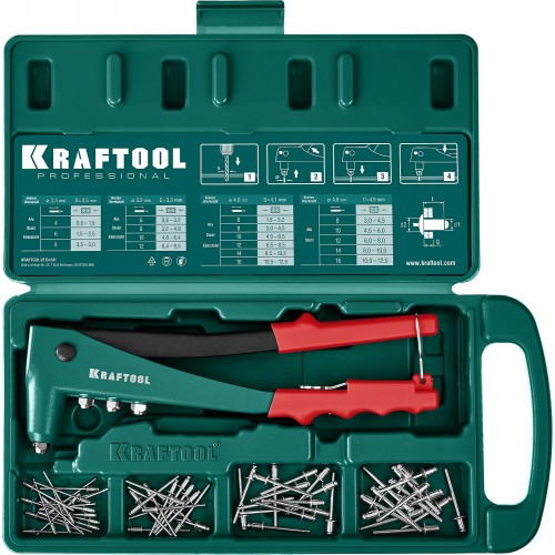 KRAFTOOL заклепки 2.4-4.8 мм - алюминий и сталь; 2.4-4.0 мм - нерж. сталь, в кейсе, с набором заклепок 31170-H6_z01
