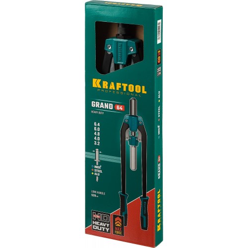 KRAFTOOL заклепки 3.2-6.4 мм для вытяжных заклепок из алюминия, стали, нерж. стали, заклепочник двуручный 311791
