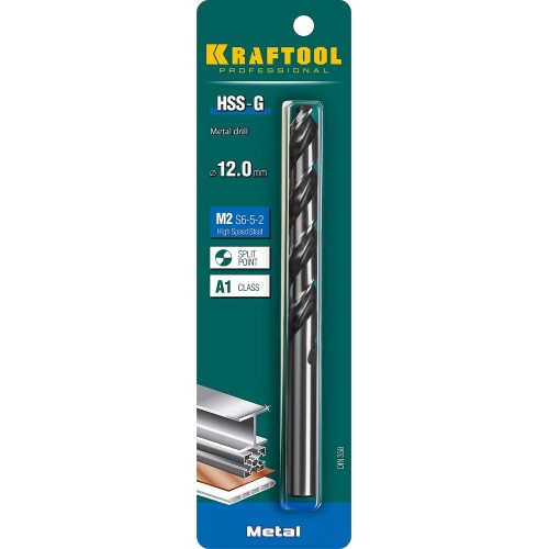 KRAFTOOL Ø 12 х 151 мм, HSS-G, сталь М2 (S6-5-2), класс A, сверло по металлу 29651-12 Pro