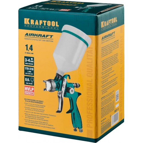 KRAFTOOL сопло 1,4 мм, краскопульт пневматический с верхним бачком AIRKRAFT 06522-1.4 Pro