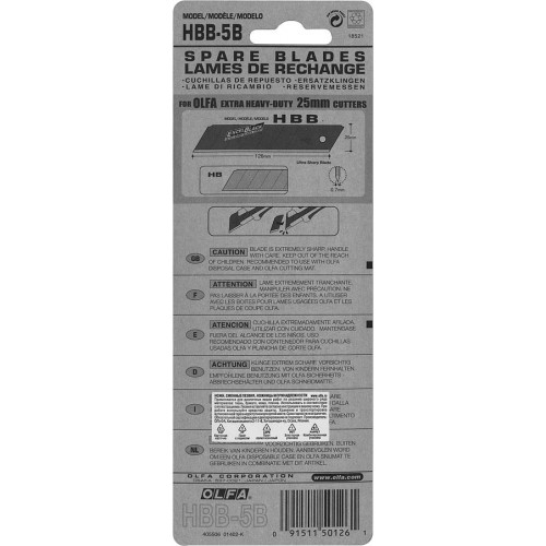OLFA 25 мм, 5 шт., лезвия сегментированные EXCEL BLACK OL-HBB-5B