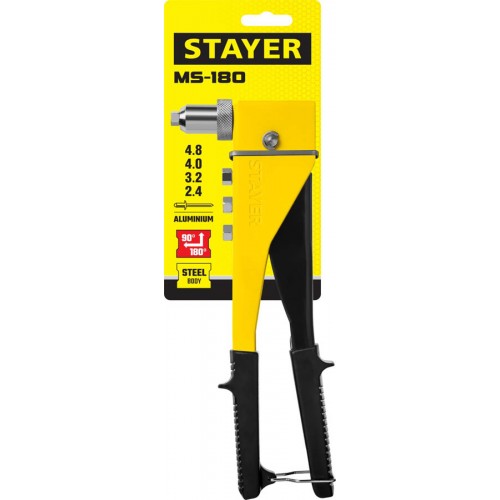 STAYER заклепки 2,4-4,8 мм из алюминия, литой корпус, 90-180°, заклепочник поворотный 3107_z01