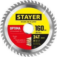 STAYER 160 x 20/16 мм, 24T, диск пильный по дереву OPTIMA 3681-160-20-24_z01