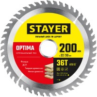 STAYER 200 x 32/310 мм, 36Т, диск пильный по дереву OPTIMA 3681-200-32-36_z01