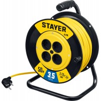 STAYER 50 м, 3500 Вт, ПВС 2х1.5, силовой удлинитель на катушке S 215 55072-50