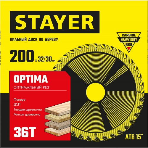 STAYER 200 x 32/310 мм, 36Т, диск пильный по дереву OPTIMA 3681-200-32-36_z01 Master