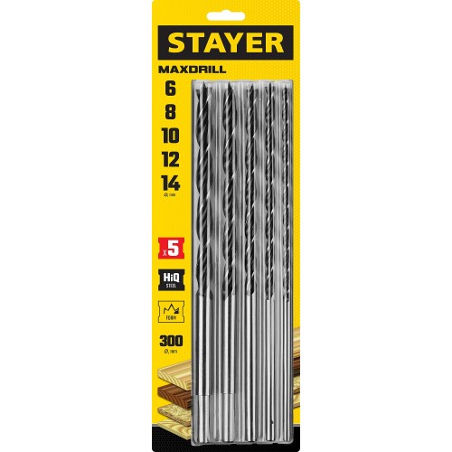 STAYER 5 шт., Ø 6-8-10-12-14 мм, набор спиральных сверл по дереву 