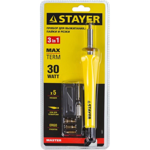 STAYER прибор для выжигания + 5 насадок, нож 45221