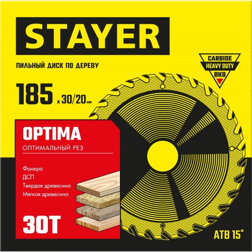 STAYER 185 x 30/20 мм, 30Т, диск пильный по дереву OPTIMA 3681-185-30-30_z01 Master