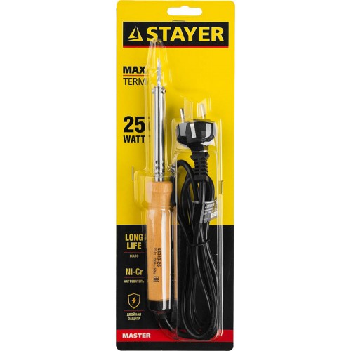 STAYER 25 Вт, 220 В, конус, деревянная рукоятка, электропаяльник Maxterm 55310-25 Master