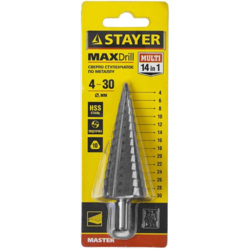 STAYER 4-30 мм, 14 ступеней, HSS, сверло ступенчатое 29660-4-30-14 Master