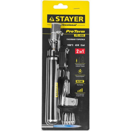 STAYER 2 в 1, 1300°C , пьезоподжиг, паяльник газовый Proterm 55505-H6