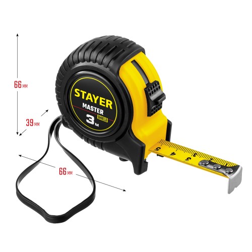 STAYER 3 м х 16 мм, ударостойкий, обрезиненный корпус, рулетка 34025-03_z01 Master
