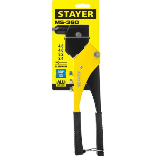 STAYER заклепки 2,4-4,8 мм из алюминия, литой корпус 0-360°, заклепочник поворотный 3110_z01