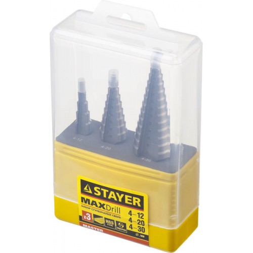 STAYER 3 шт., HSS, ступенчатые сверла по сталям и цвет.мет. 29660-4-30-H3