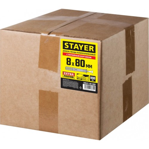 STAYER 8 х 80 мм, 800 шт., дюбель-гвоздь полипропиленовый с потайным бортиком 30641-08-080