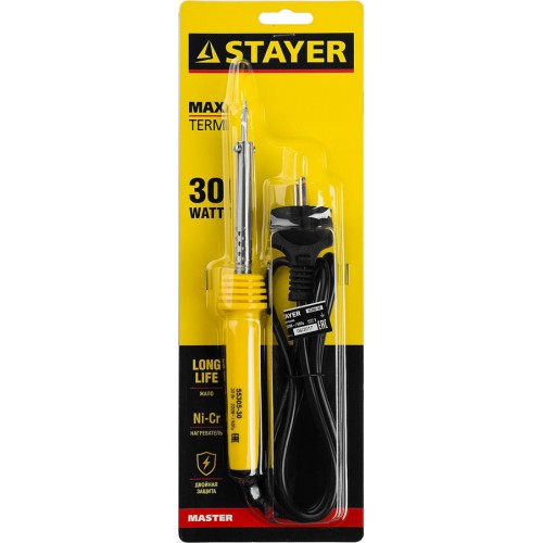 STAYER 30 Вт, 220 В, конус, пластиковая рукоятка, электропаяльник Maxterm 55305-30 Master