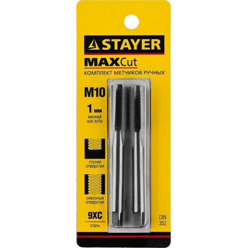 STAYER M10 х 1 мм, 2 шт., комплект метчиков MaxCut 28025-10-1.0-H2