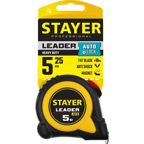 STAYER 5 м х 19 мм, автостопом, ударостойкий, обрезиненный корпус, рулетка 3402-05-19_z02