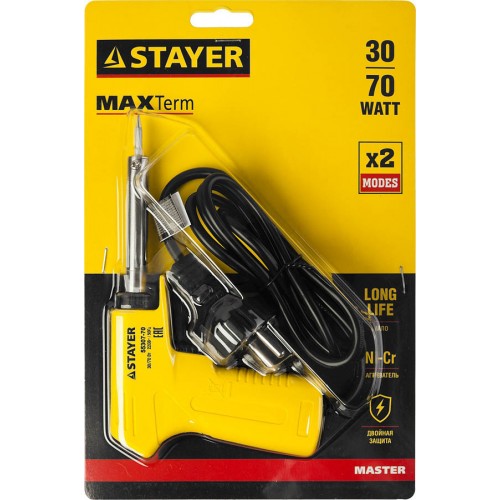 STAYER 30/70 Вт, 220 В, конус, двухкомпонентная рукоятка, электропаяльник Maxterm 55307-70 Master