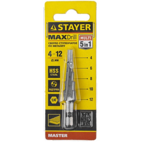 STAYER 4-12 мм, 5 ступеней, HSS, сверло ступенчатое 29660-4-12-5 Master