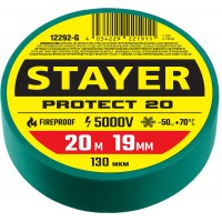 STAYER 19 мм, 20 м, цвет зеленый, изолента ПВХ не поддерживает горение Protect-20 12292-G