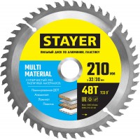STAYER 210 х 32/30 мм, 48Т, диск пильный по алюминию Multi Material 3685-210-32-48 Master