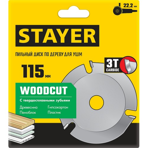 STAYER WOODCUT Ø 115 мм, 3 резца, диск пильный для УШМ 36854-115