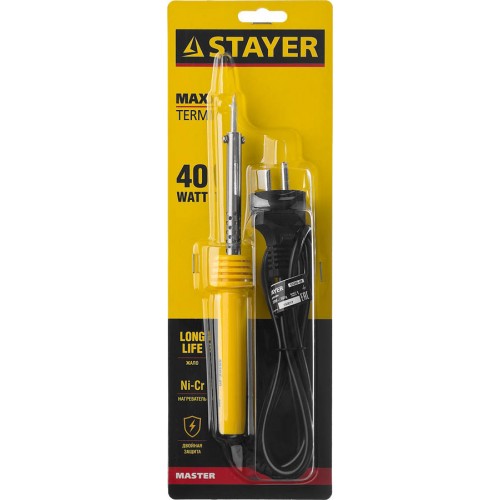 STAYER 40 Вт, конус, пластиковая рукоятка, электропаяльник Maxterm 55305-40 Master