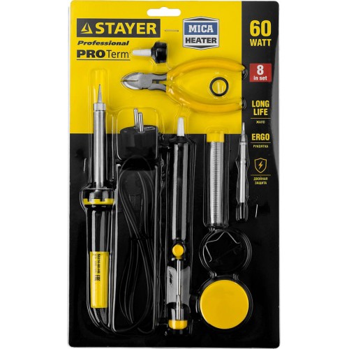 STAYER 60 Вт, 8 предметов, набор для паяльных работ Proterm 55314-60-H8 Professional