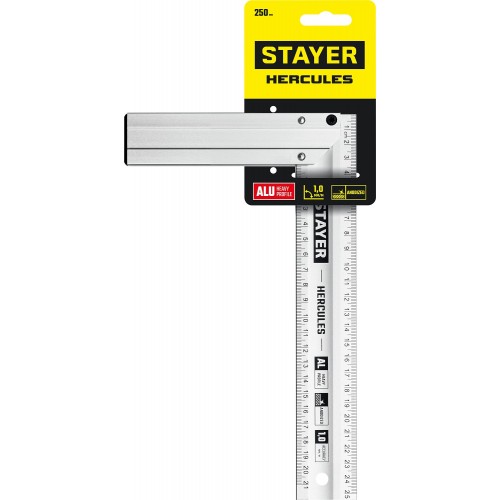 STAYER 250 х 2 мм, с усиленным алюминиевым полотном, жесткий столярный угольник HERCULES 3432-25 Professional