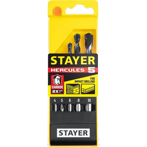 STAYER 5 шт: Ø 4-5-6-8-10 мм, набор сверл по бетону HERCULES 2915-H5_z01 PROFESSIONAL