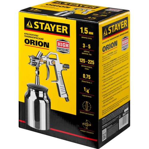 STAYER сопло 1,5 мм, краскопульт пневматический с нижним бачком ORION 06472-1.5 Master